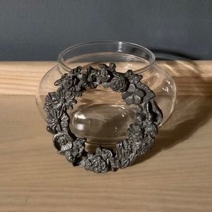 Small glass potpourri bowl with floral pewter ring top